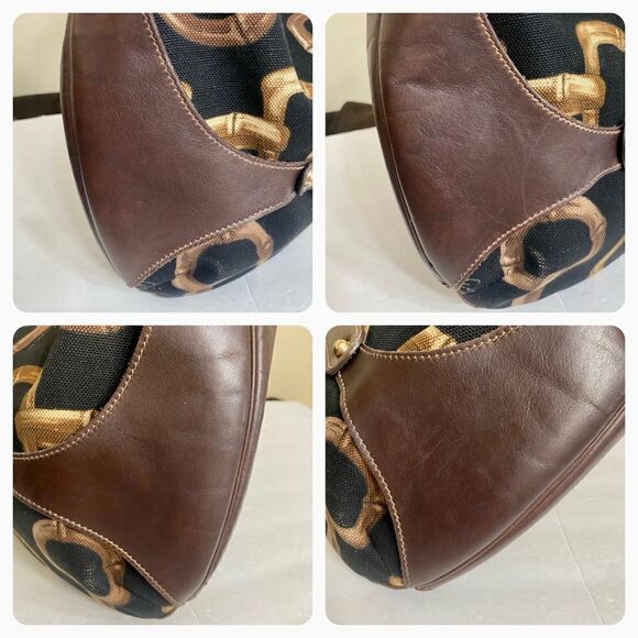 GUCCI Horsebit Canvas Leather Hobo Bag 💼 Brown/Black - Picture 13 of 16